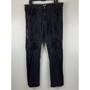 Gray Earth Men 38/34 Black Jeans Distressed Moto Urban Wear Zipper